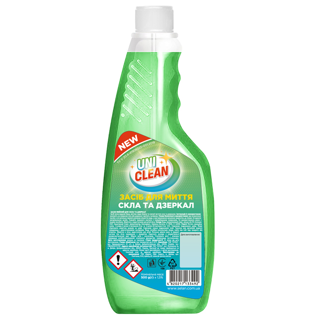 Засіб для миття скла (запаска), 500мл, UNICLEAN